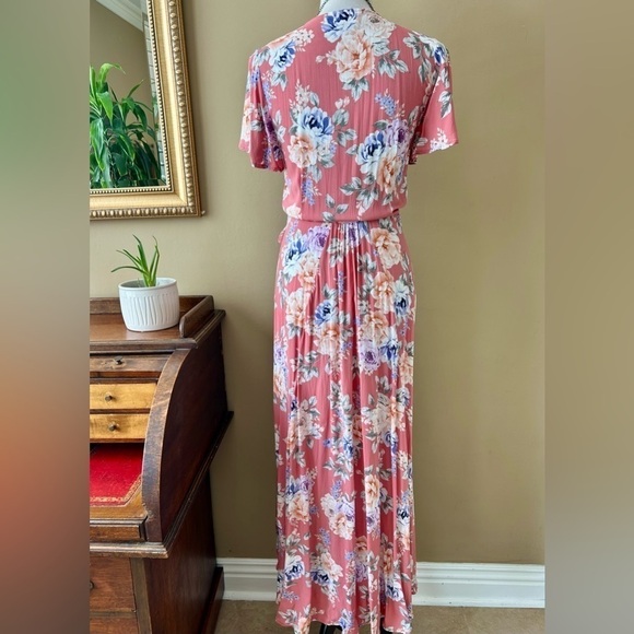 Auguste The Label Pascal Muse Floral Wrap Maxi Dress Pink Peach Short Sleeve 8 - Picture 8 of 16